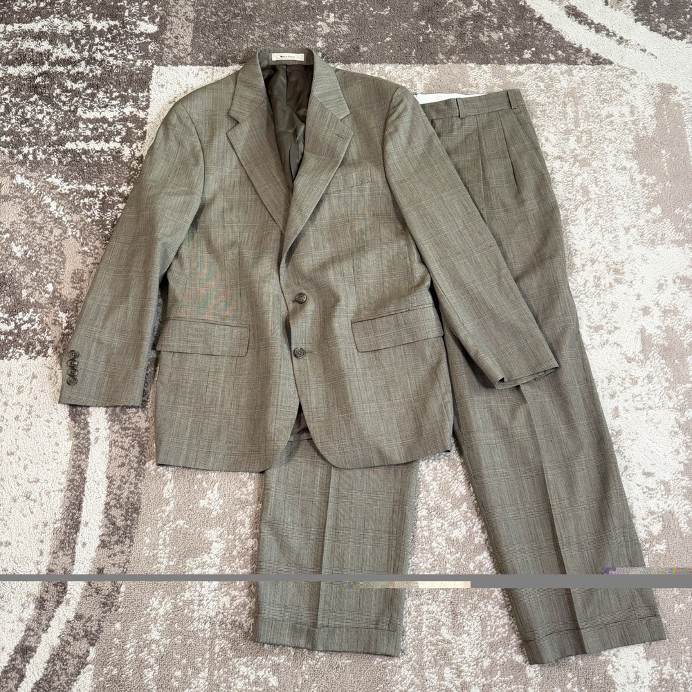 Chaps Ralph Lauren Mens Brown Glen Plaid Wool Suit 42R 36x31 Vintage Old Money